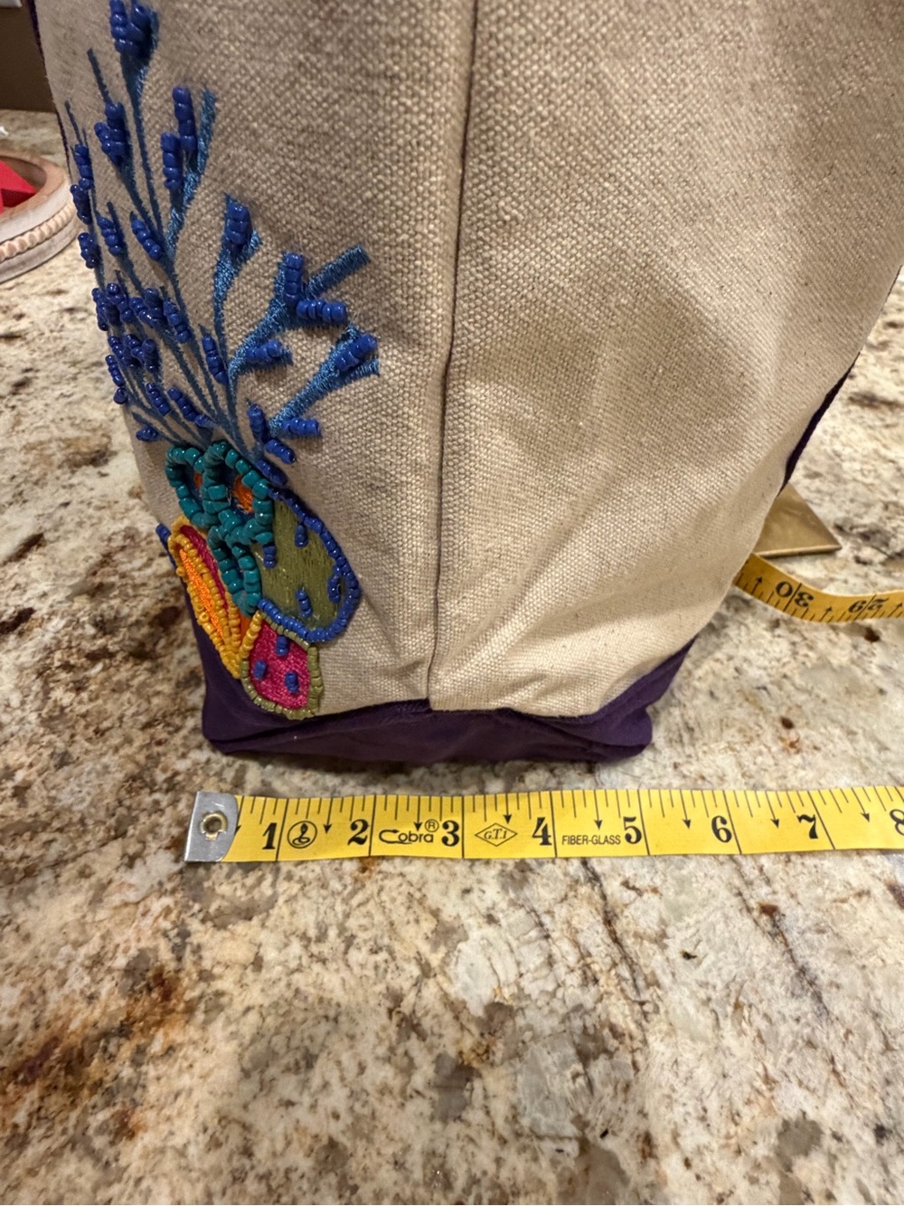 America & Beyond Canvas Boat Tote Bag with Purple Trim and Marine Embroidery - Picture 9 of 10